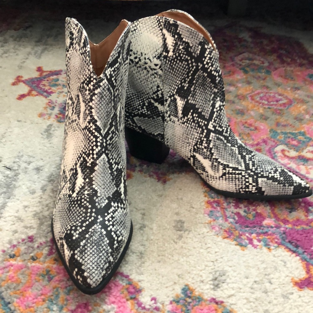 Snake print booties